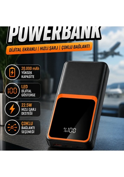 Dijital Ekranlı 20.000 Mah Powerbank 22.5w Hızlı Şarj Çoklu Kablolu Taşınabilir Şarj Cihazı Renkli