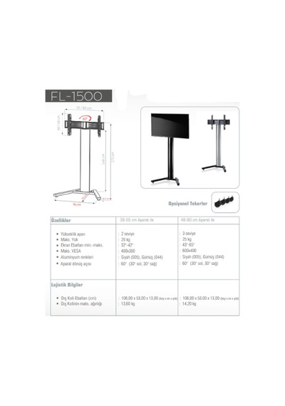 Ultımate Fl-b-1500 Askılı Tv Standı 32'' - 40'' 82 Cm - 102 Cm - Tekerleksiz Siyah