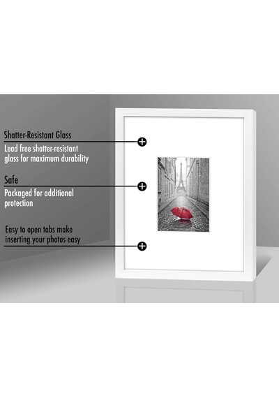 Beyaz 11x14 Resim Çerçevesi - Mat İle 5x7 Çerçeve Veya 11x14 Çerçeve Olarak Kullanın - Kırılmaya Dayanıklı Ca