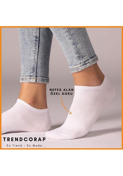 Trendcorap Premium Bambu Erkek Sneaker Görünmez Bilekte Spor Çorap 10 Lu Özel Kutu Beyaz
