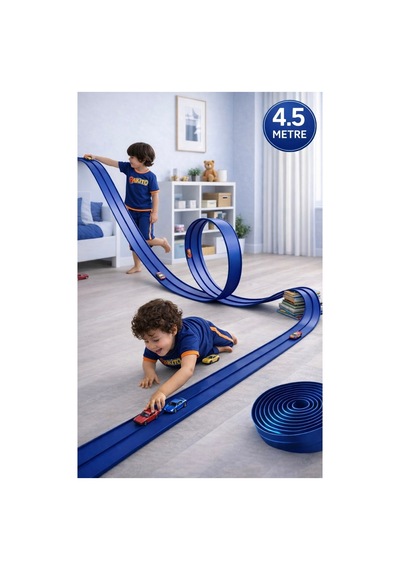 Mavi Renk Esnek Yarış Pisti 4.5 Metre Oyuncak Araba Yolu Aksiyon Pisti Diğer