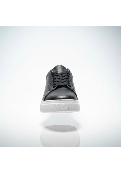 Beto Hakiki Deri Erkek Sneaker Bağcıklı Günlük Spor Ayakkabı Siyah Siyah - Beyaz