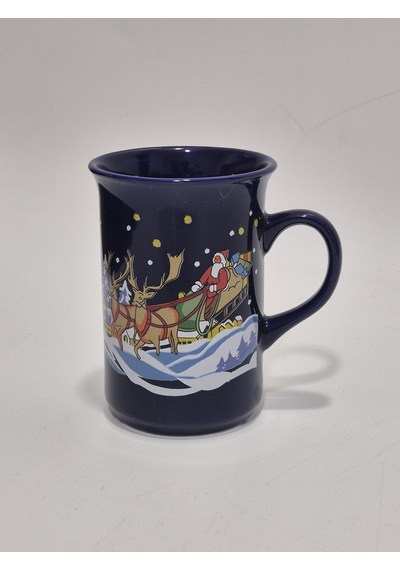Vintage Noel Baba Ve Geyik Temalı Porselen Kupa 10,5cm 002 Çok Renkli