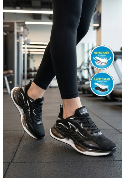 Siyah Beyaz Fileli Unisex Spor Ayakkabı Çok Renkli