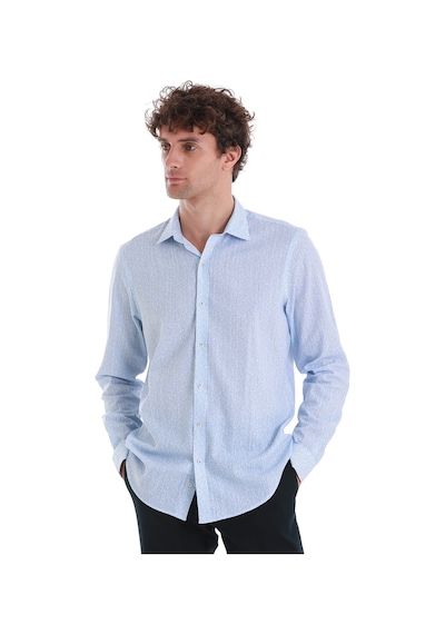 Hatemoğlu Mavi Comfort Fit Baskılı Slim Yaka Uzun Kollu Spor Gömlek 24d190000007 Mb0 Mavi