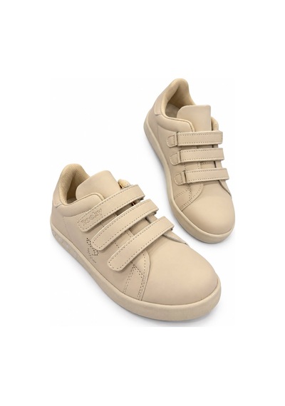 Papucumun Dünyası Çocuk Erkek/kız 3 Cırtlı Kolay Giyilir Ortopedik Işıklı Sneaker Tam Kalıp Bej
