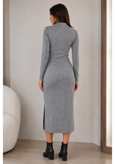 Gül&can Butik Gri Triko Midi Boy Elbise Gri