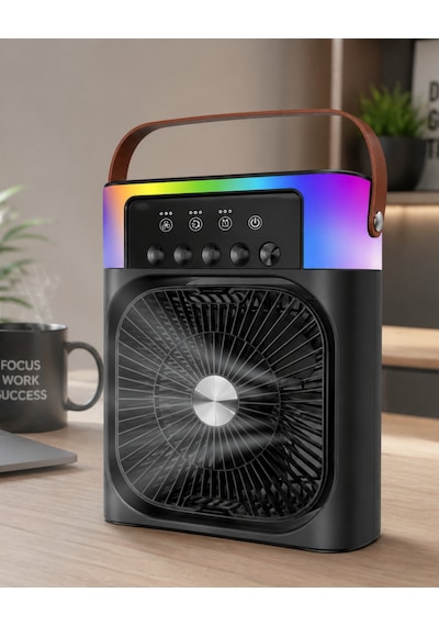 Taşınabilir Sprey Fan Rgb Işıklı Mini Klima Soğutucu Nemlendirici Usb Şarjlı