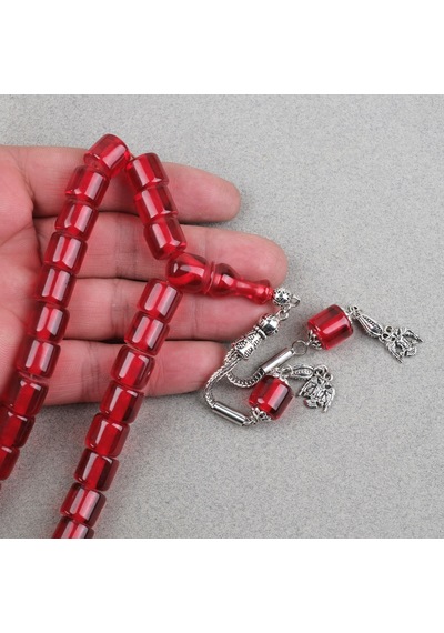 Ateş Kehribar Alpaka Püsküllü Kapsül Kesim 11x11mm Tesbih - Şeffaf Kırmızı