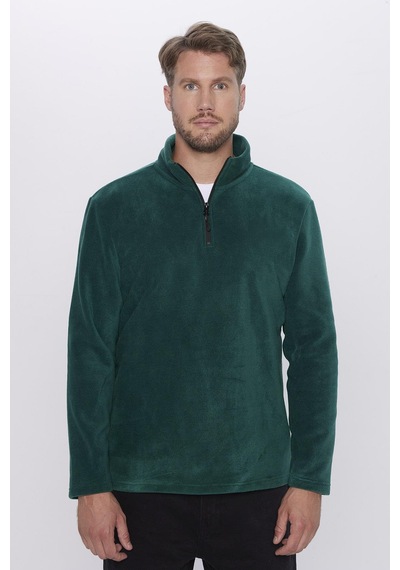 Tudors Erkek Standart Fit Rahat Kesim Tüylenme Yapmayan Soğuk Geçirmez Yeşil Dik Yaka Polar Sweatshirt-31981-yeşil Yeşil