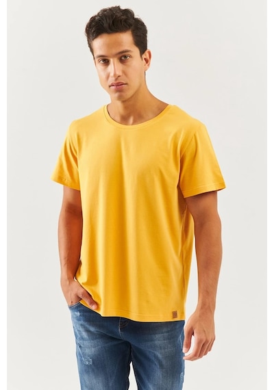Erkek Oversize Rahat %100 Pamuklu Penye Bisiklet Yaka Kısa Kol Basic T-shirt HARDAL