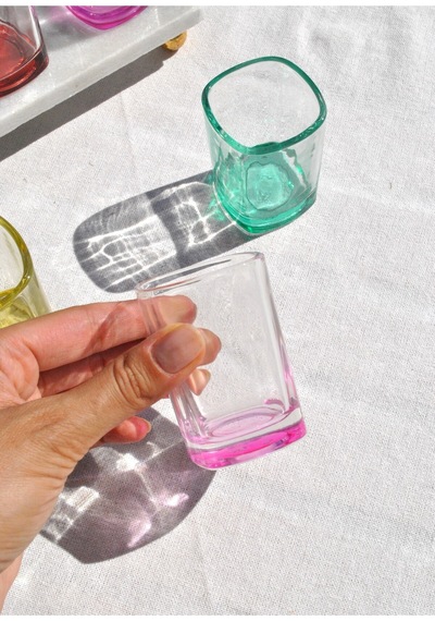 6 Adet Dip Renkli Cam Mini Kahve Yanı Su Bardağı 75 Ml Su Bardak