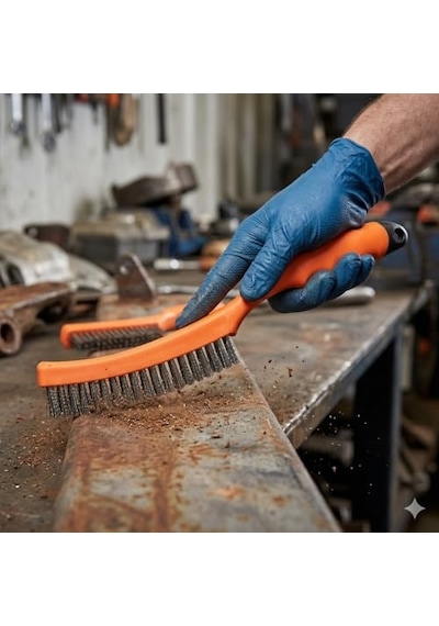 Fırça Pirinç Kaplı Çelik Tel Pas Sökücü Boya Temizleyici Yüzey Hazırlık Fırçası Plastik Saplı 23 Cm