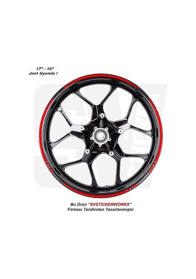 Motosiklet Jant Şeridi 16'lı Set Takım Kesikli Şerit Sticker Kırmızı