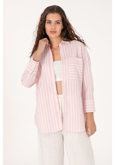 U.S. Polo Assn. Kadın Açık Pembe Çizgili Uzun Kollu Gömlek 50299426-VR078 U.S. Polo Assn. Kadın Açık Pembe Çizgili Uzun Kollu Gömlek 50299426-VR078