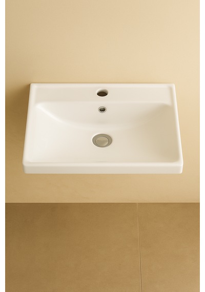 Luna 65 Cm Ahşap Camlı Üst Modül Ve Seramik Lavabolu, Mdf Banyo Dolabı Takımı Ahşap