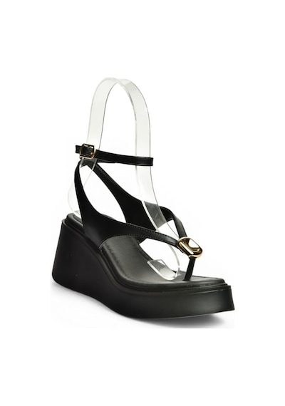 Fox Shoes Y973465909 Siyah Parmak Arası Dolgu Tabanlı Kadın Sandalet