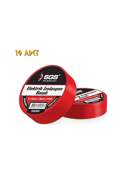 Sgs Elektrik İzolasyon Bandı - Kırmızı - 19 Mm X 9 Mt. - 10 Adet