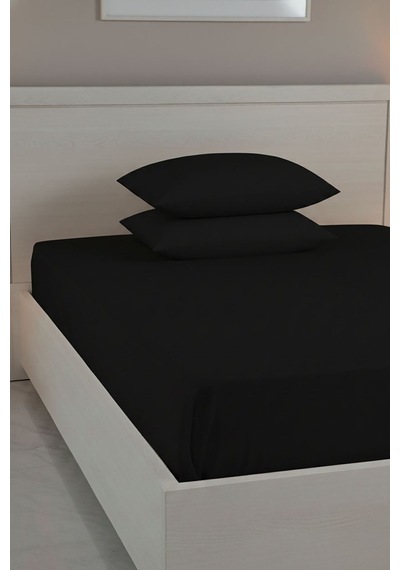 %100 Pamuk Ranforce Premium King Size Lastikli Çarşaf Seti - Siya Siyah