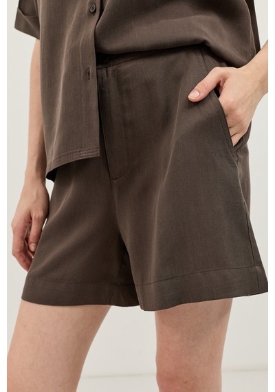 Antioch 100% Lyocell Gömlek Şort Kadın Takım Kahve