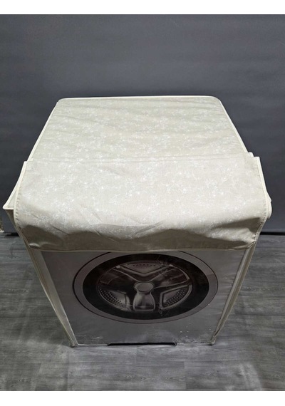 Krem Beyaz Çiçek Desenli Polyester Kumaş Çamaşır Makinesi Örtüsü Leke Tutmaz, Su Geçirmez Bej