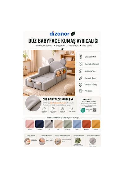 Dizanor Mini Nest 6'sı 1 Arada Bebek Oyun Parkı Ve Park Yatak Gri 70 X 130