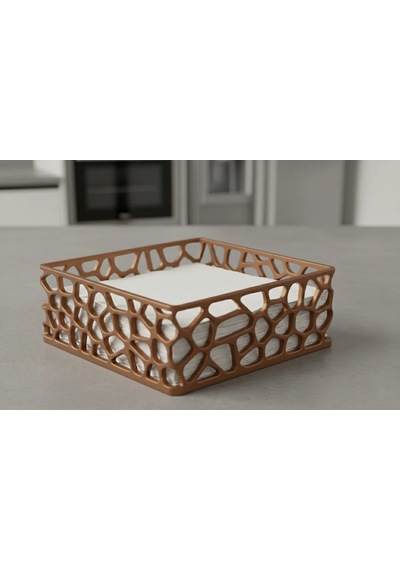 3d Baskı Organik Desenli Peçetelik Kokteyl Peçete Tutucu 12,5x12,5 Cm Delikli Peçete Standı - Bakır Çok Renkli