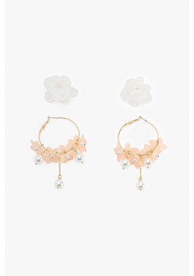 Penti Beyaz - Pembe Floral Küpe Seti Açık Mor