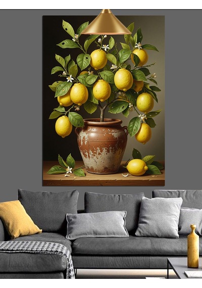 Saksıdaki Limon Ağacı Dekoratif Kanvas - Mdf Ahşap Tablo