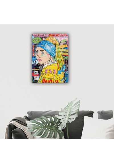 Cam Tablo Popart Serisi İnci Küpeli Kız 30cm X 40cm