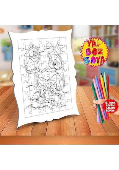 Ormanda Sevimli Hayvan Dostlar Eğitici Çocuk Boyama Puzzle Tablo-156