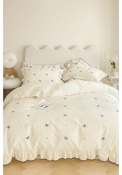 Uçkan Home Soft Elegance Çift Kişilik Nevresim Seti %100 Pamuk Ekru--UH-00036