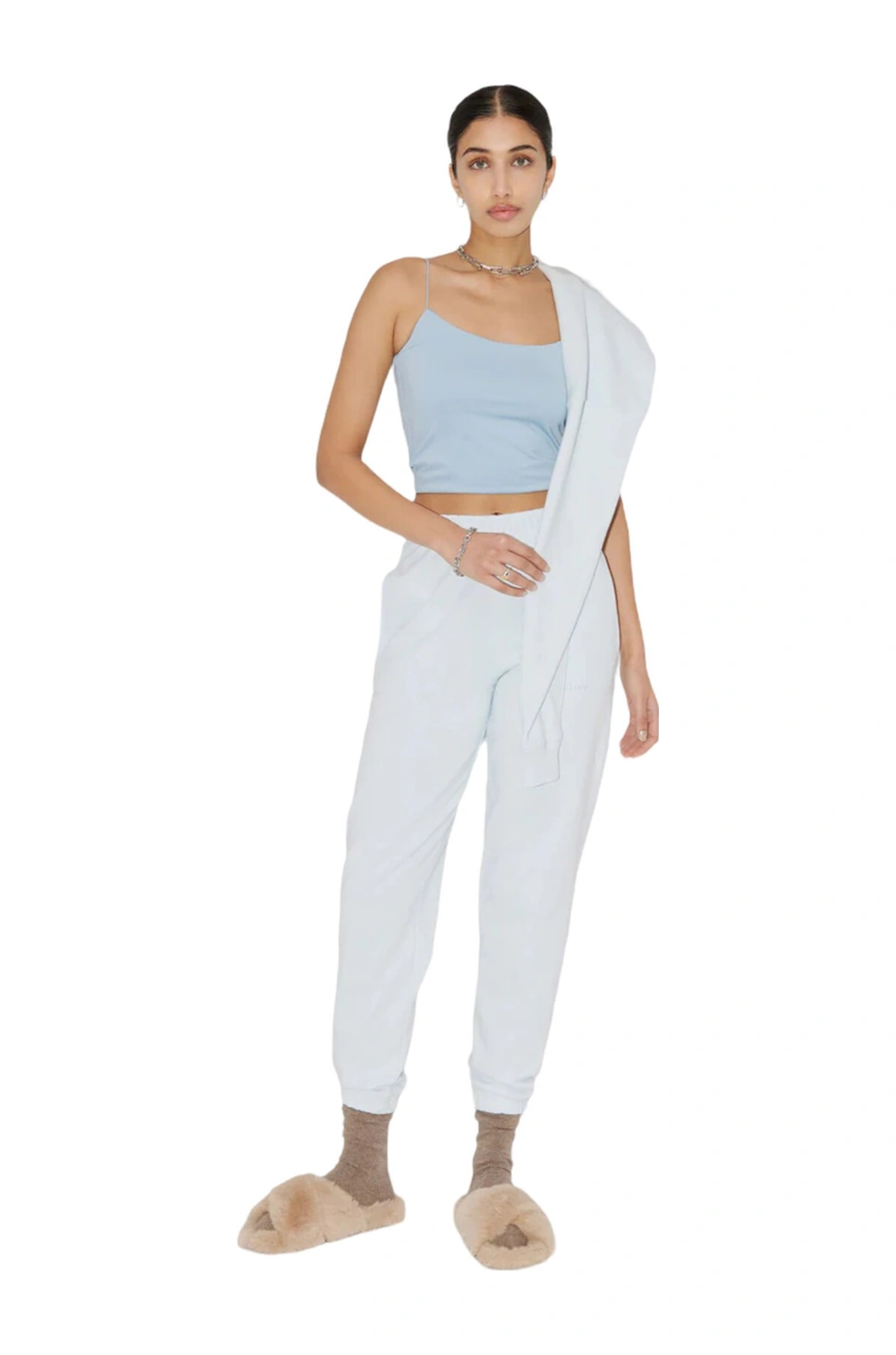 Mamayaga Kadın Askılı Spor Şık U Yaka Crop Top Curve Büstiyer Bluz Mavi