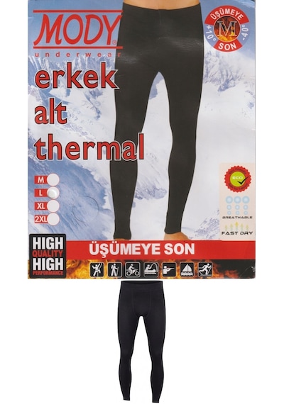 Erkek Kışlık Siyah Renk Likralı Mody Termal Alt İçlik Siyah Alt