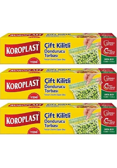 Koroplast Çift Kilitli Dondurucu Torbası Orta Boy 3 x 12'li 17 x 18 CM