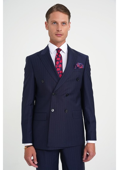 Efor Slim Fit Çift Yırtmaç Çizgili Kruvaze Klasik Lacivert Takım Elbise Tk 925 Lacivert Efor Slim Fit Çift Yırtmaç Çizgili Kruvaze Klasik Lacivert Takım Elbise Tk 925 Lacivert