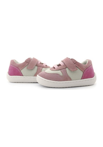 Rakerplus Bob Hakiki Deri Pudra Pembe Barefoot Cırtlı Lastikli Bebek Sneaker Ayakkabı Pembe