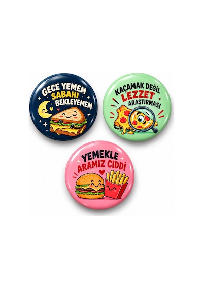 Gece Atıştırması Ve Kaçamak - 3 Lü 58mm Rozet Seti Çok Renkli