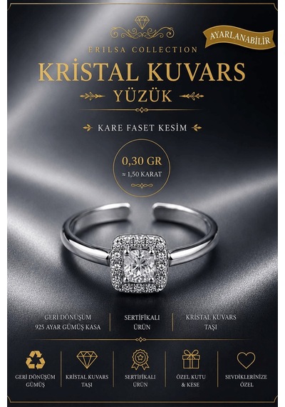 Sertifikalı Kristal Kuvars Kare Faset Kesim 1,50 Karat Geri Dönüş Çok Renkli