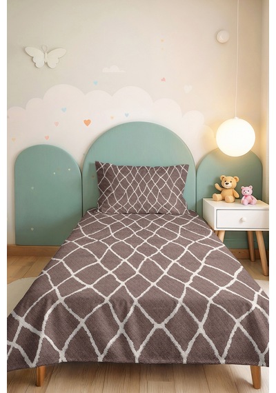 Vizon Geometrik Modern Genç Odası Tek Kişilik Pike Takımı - Minimal 160x220 Cm Kapitone Yatak Örtüsü Melez Kadife Kırığı