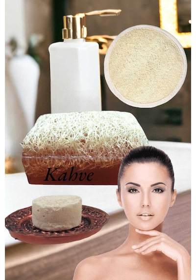 3'lü Set Kabak Lifli Kahveli Sabun Peeling Sivilce Leke Akne Ruşur Taşı Lifli Yüz Kesesi