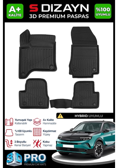 S-dizayn Opel Mokka 1.2 Hybrid 3d Pro Havuzlu Paspas 2025 Üzeri A+ Kalite