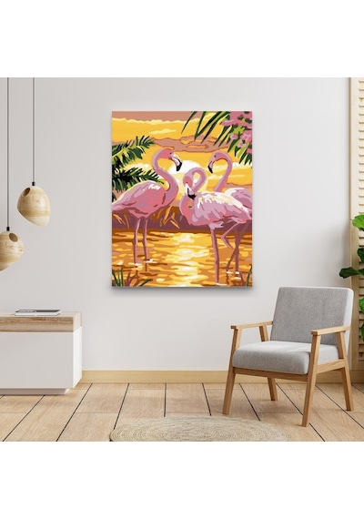 Sayılarla Boyama Seti 40 X 50 Cm Tuval Şasesine Gerili Flamingo