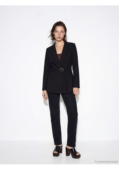 Lcw Vision Siyah Kemerli Krep Kadın Blazer Ceket