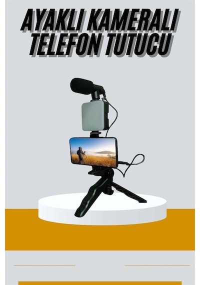 Tripod - 807 - Telefon Tutucu Kumandalı Mikrofon Led Işık Vlog - Csmo-tex - Video Kayıt