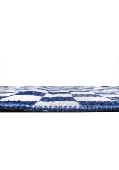 Mavi Beyaz Modern Geometrik Dama Desenli Yıkanabilir Halı - Yo30035xf Mavi - Beyaz