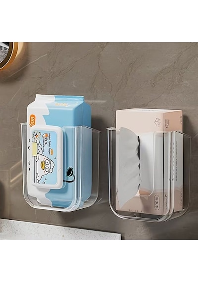 Sunup Sn-26821 Duvar Tipi Banyo Islak Mendil Tutucu Raf Şeffaf
