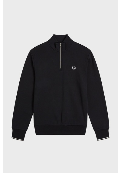 Fred Perry M3574 Half Zip Erkek Sweatshirt Siyah-Beyaz