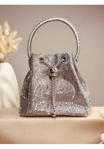 Elora Atelier Taş Detaylı Büzgülü Metalik Gümüş Çanta Çok Renkli