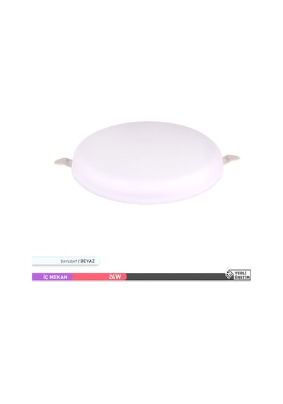 ACK 24W Çerçevesiz Sıva Altı Yuvarlak LED Panel Armatür 6500K Beyaz Işık Beyaz